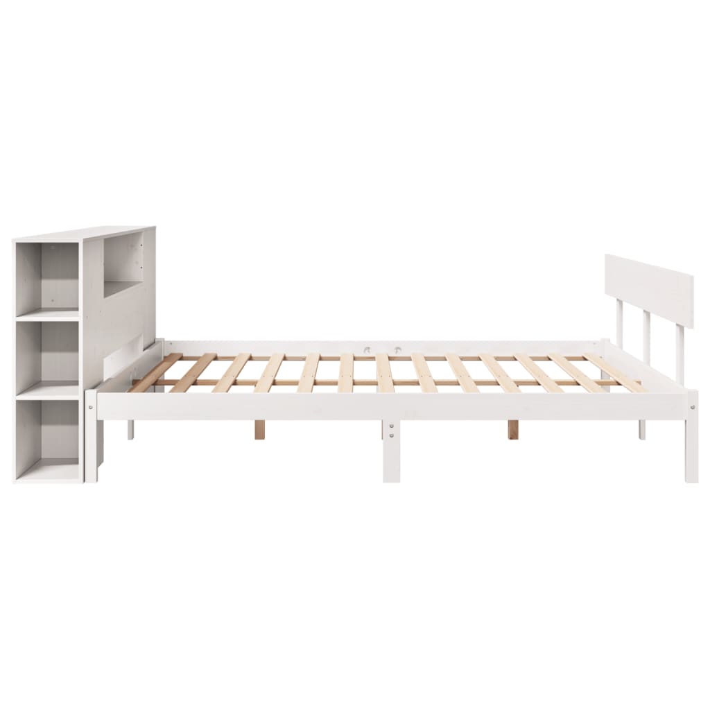 Cama com estante sem colchão 180x200 cm pinho maciço branco