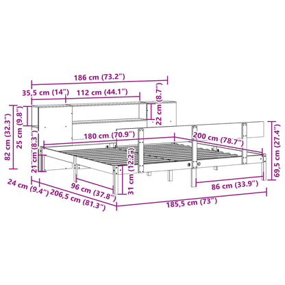 Cama com estante sem colchão 180x200 cm pinho maciço branco