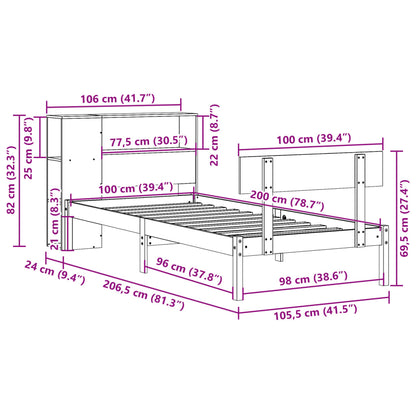 Cama com estante sem colchão 100x200 cm pinho maciço