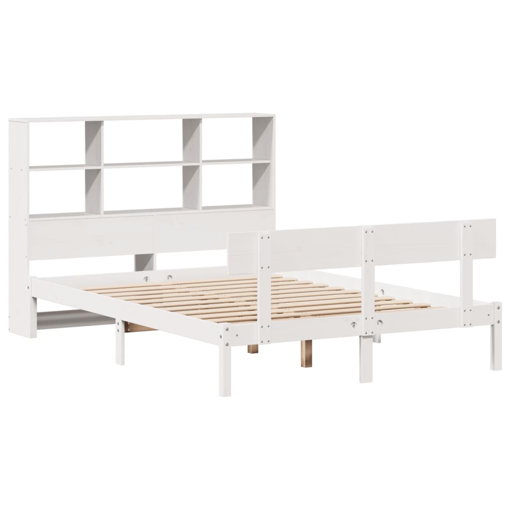 Cama com estante sem colchão 135x190 cm pinho maciço branco