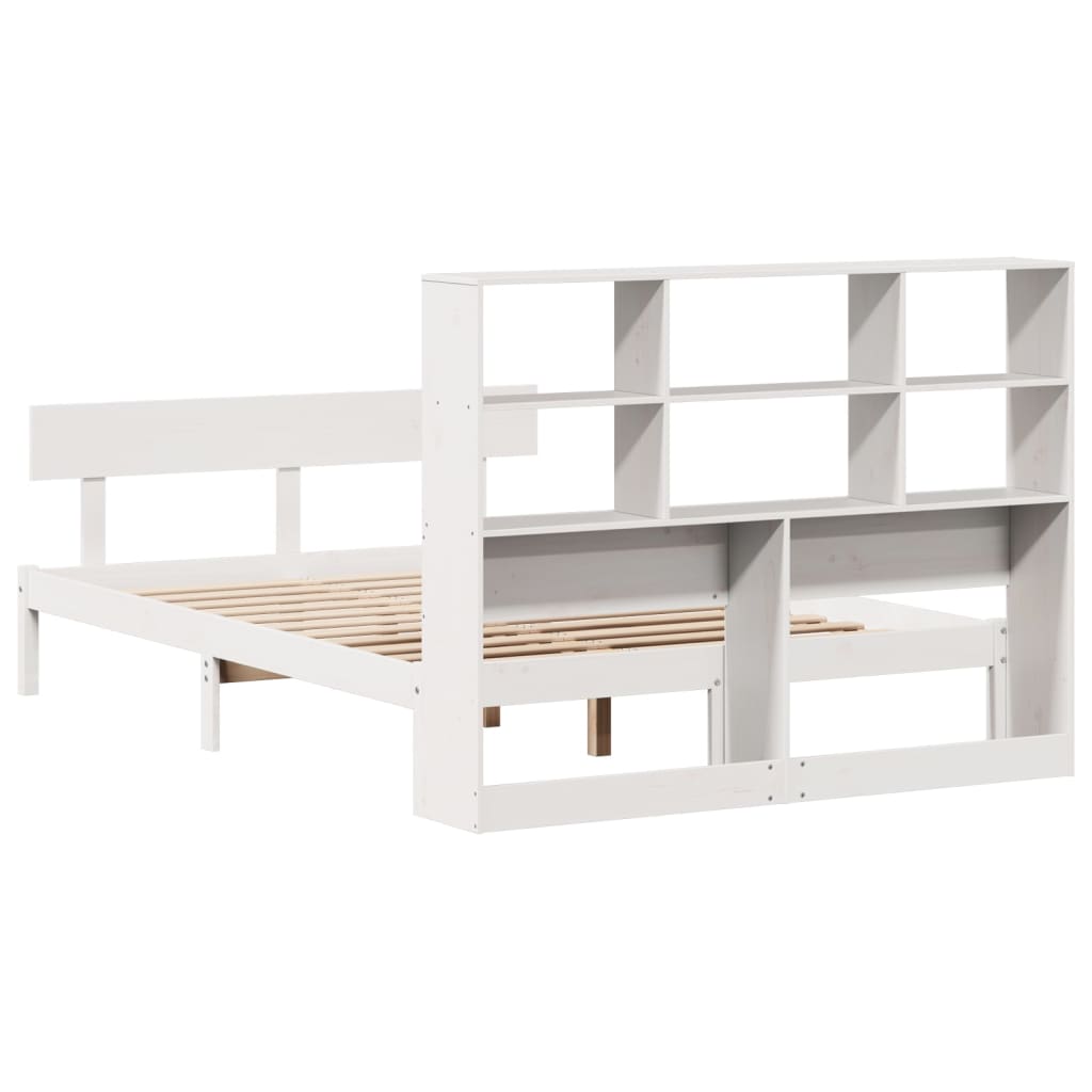 Cama com estante sem colchão 135x190 cm pinho maciço branco