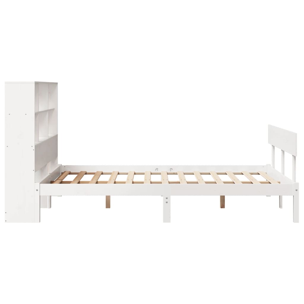 Cama com estante sem colchão 140x190 cm pinho maciço branco