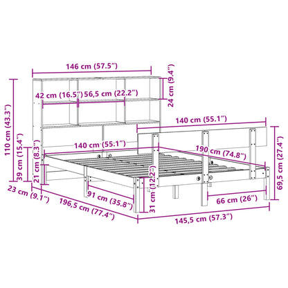 Cama com estante sem colchão 140x190 cm pinho maciço branco