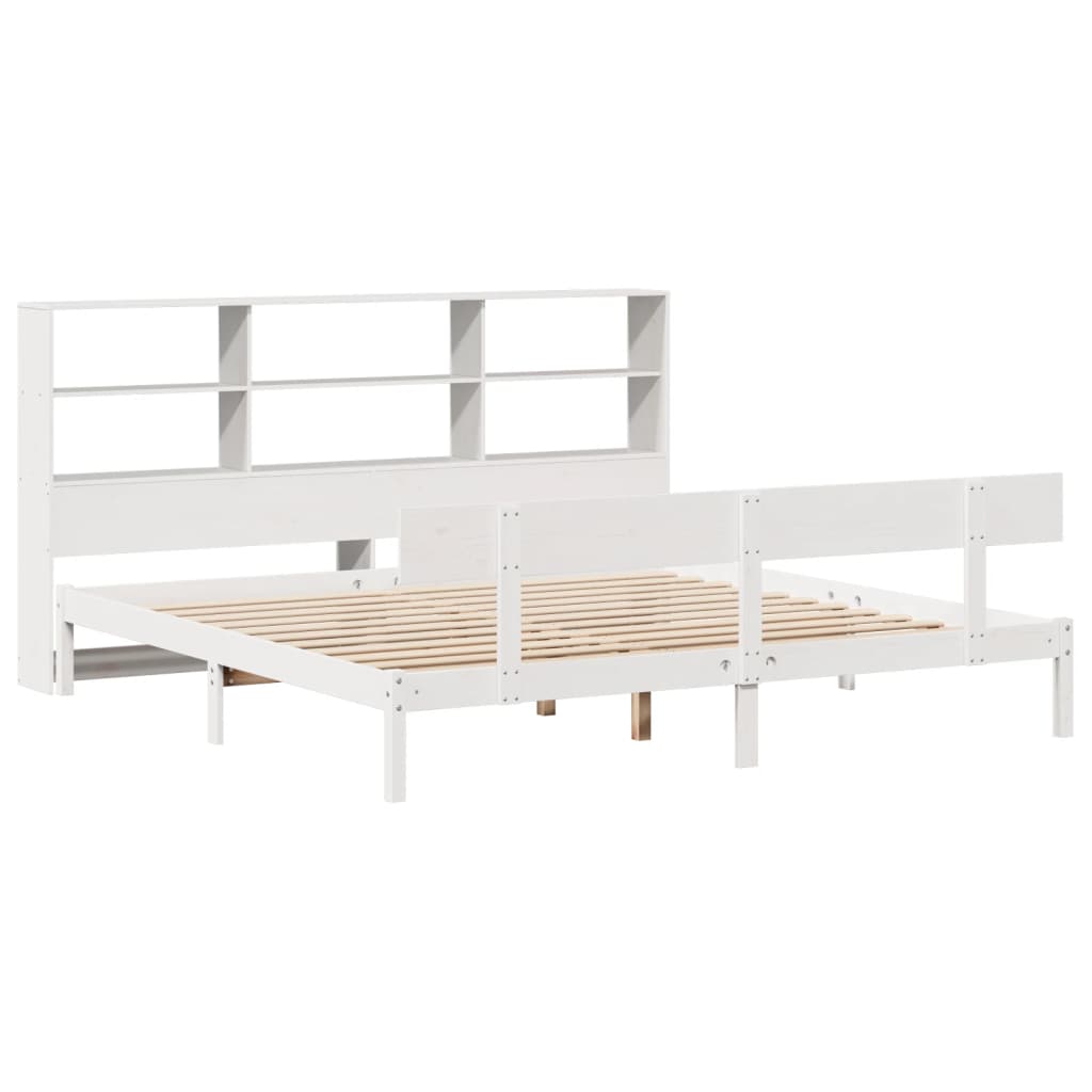 Cama com estante sem colchão 180x200 cm pinho maciço branco