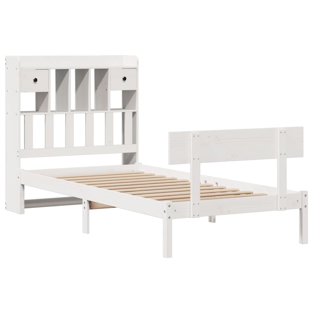 Cama com estante sem colchão 75x190 cm pinho maciço branco