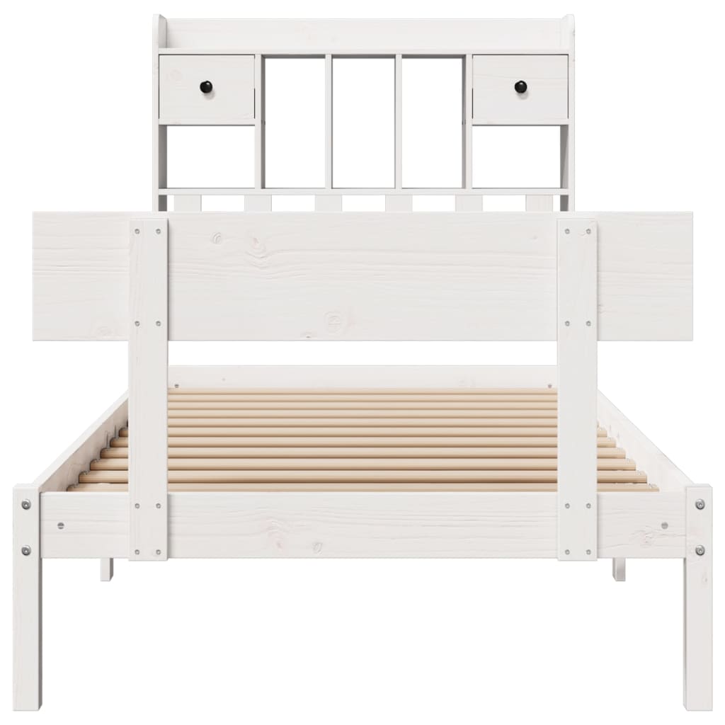 Cama com estante sem colchão 75x190 cm pinho maciço branco