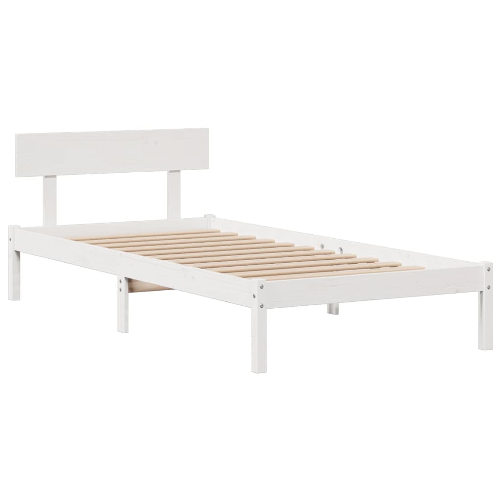 Cama com estante sem colchão 75x190 cm pinho maciço branco