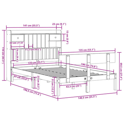 Cama com estante sem colchão 135x190 cm pinho maciço branco