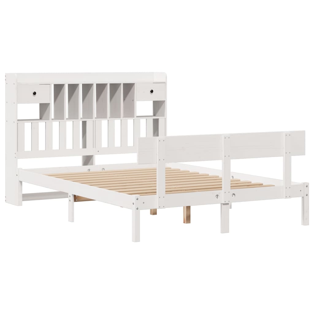 Cama com estante sem colchão 140x190 cm pinho maciço branco