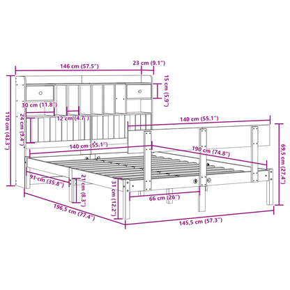 Cama com estante sem colchão 140x190 cm pinho maciço branco