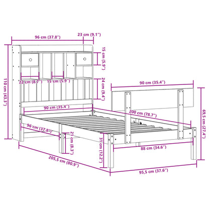 Cama com estante sem colchão 90x200 cm pinho maciço