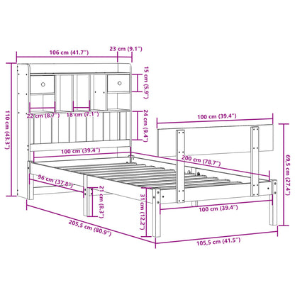 Cama com estante sem colchão 100x200 cm pinho maciço