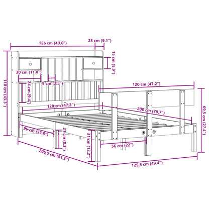 Cama com estante sem colchão 120x200 cm pinho maciço