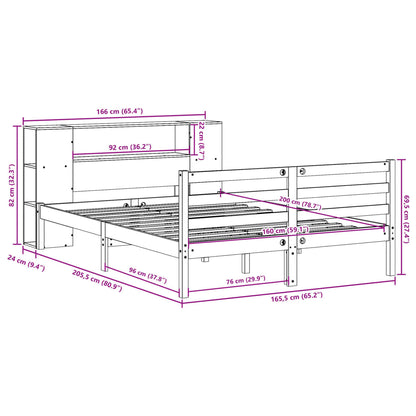 Cama com estante sem colchão 160x200 cm pinho maciço branco