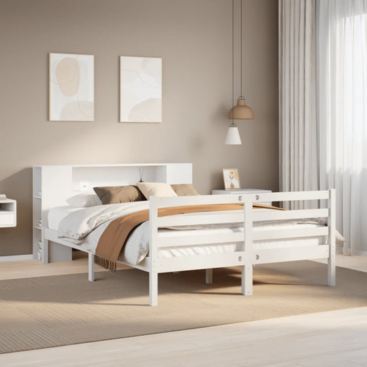 Cama com estante sem colchão 160x200 cm pinho maciço branco