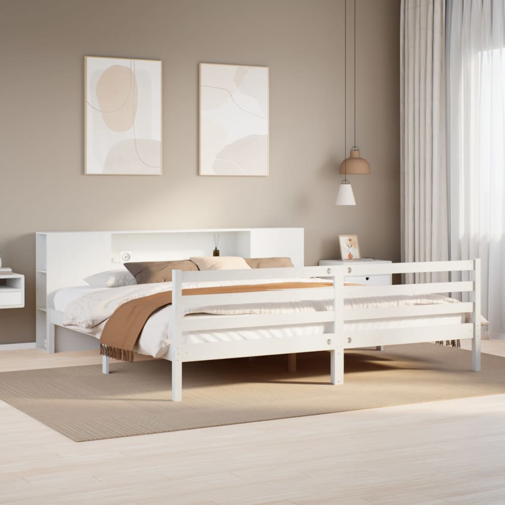 Cama com estante sem colchão 180x200 cm pinho maciço branco