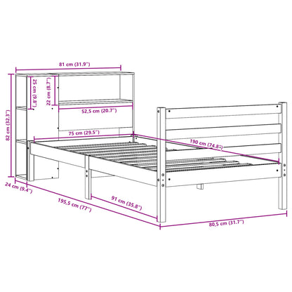 Cama com estante sem colchão 75x190 cm madeira maciça