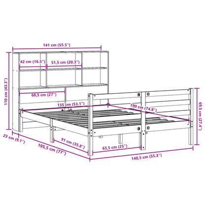 Cama com estante sem colchão 135x190 cm pinho maciço