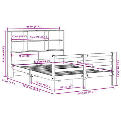 Cama com estante sem colchão 140x200 cm pinho maciço branco