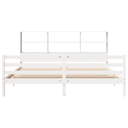 Cama com estante sem colchão 180x200 cm pinho maciço branco