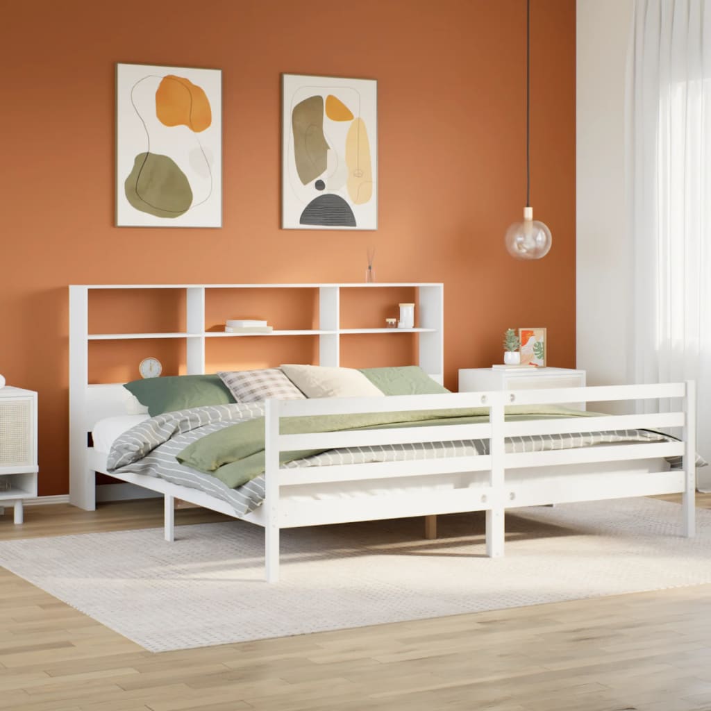 Cama com estante sem colchão 200x200 cm pinho maciço branco