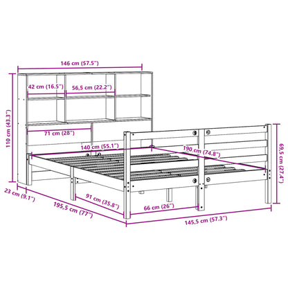 Cama com estante sem colchão 140x190 cm madeira maciça