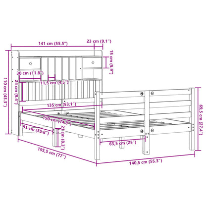 Cama com estante sem colchão 135x190 cm pinho maciço