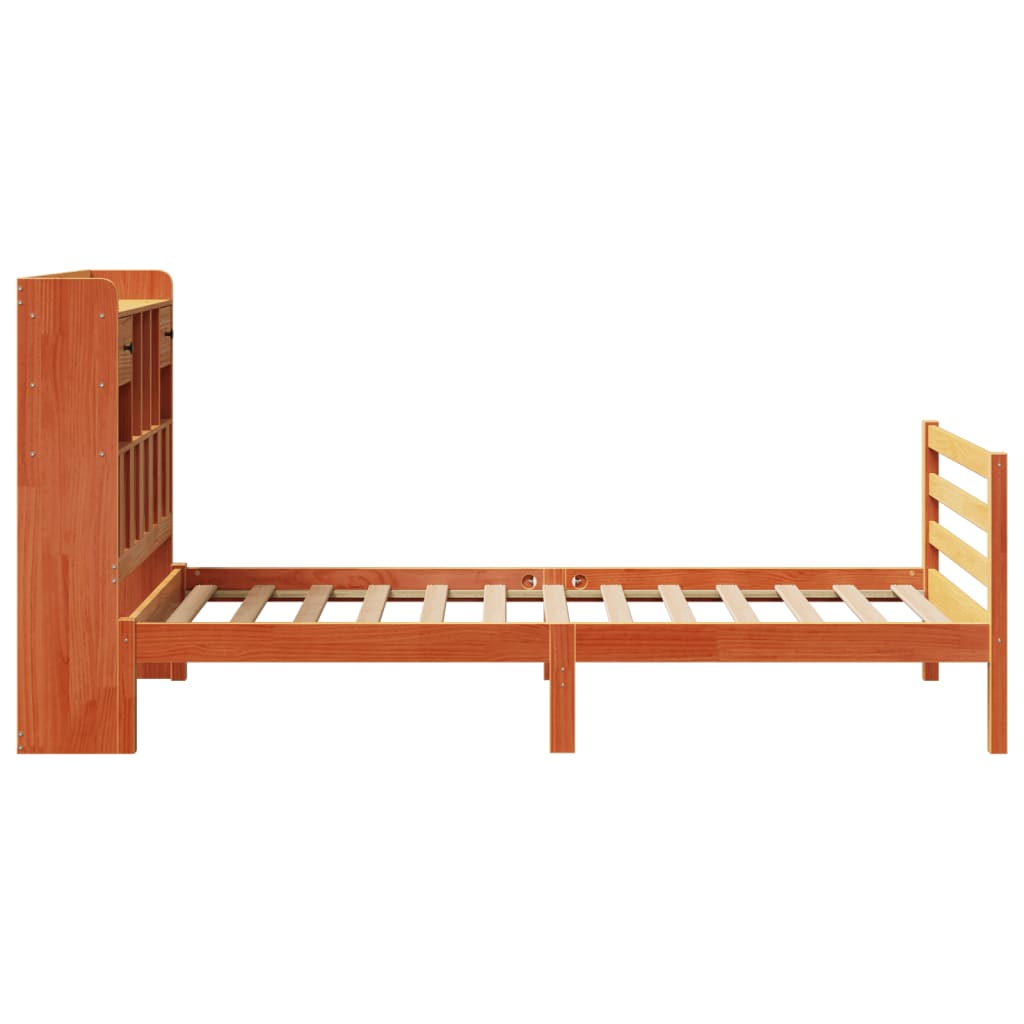 Cama com estante sem colchão 90x190cm pinho maciço castanho-mel