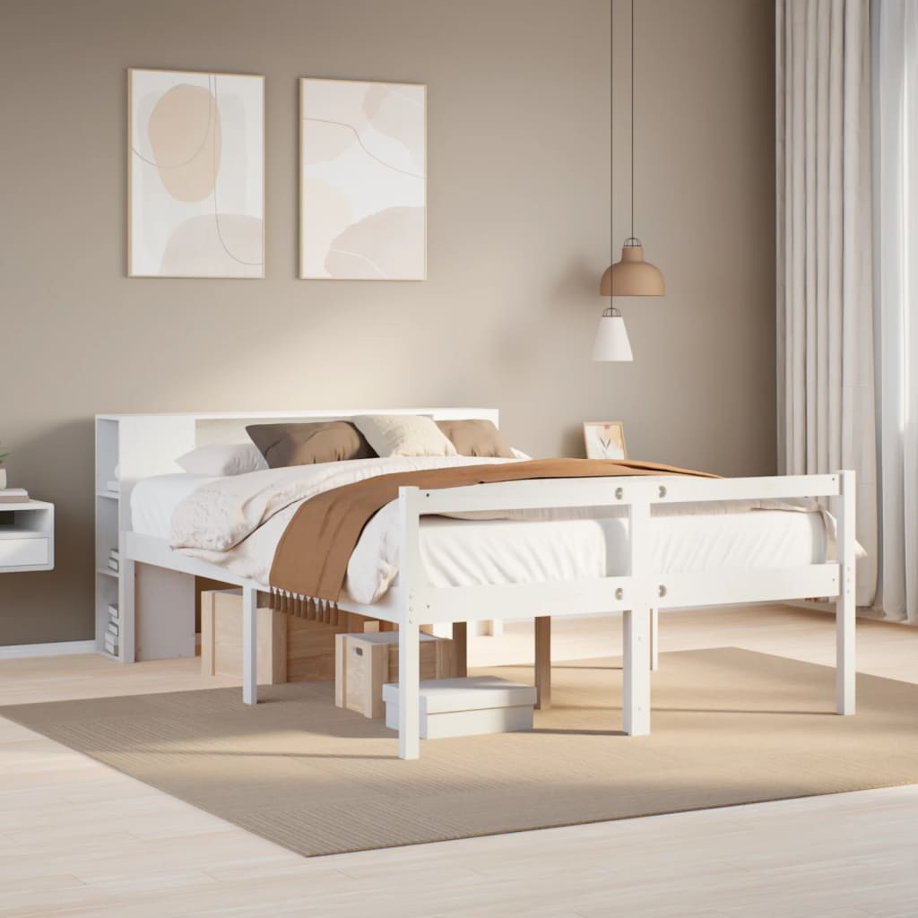 Cama com estante sem colchão 135x190 cm pinho maciço branco