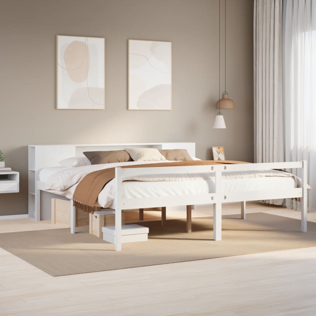 Cama com estante sem colchão 180x200 cm pinho maciço branco