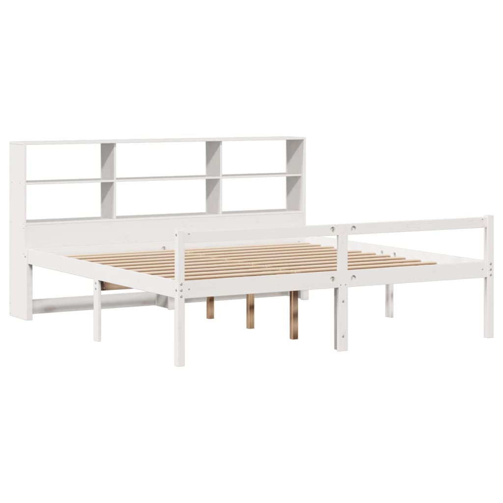 Cama com estante sem colchão 180x200 cm pinho maciço branco