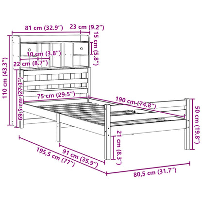 Cama com estante sem colchão 75x190 cm pinho maciço