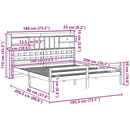 Cama com estante sem colchão 180x200 cm pinho maciço branco