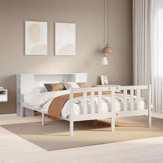 Cama com estante sem colchão 150x200 cm pinho maciço branco