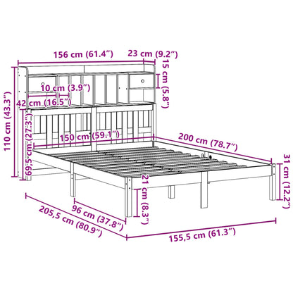 Cama com estante sem colchão 150x200 cm pinho maciço