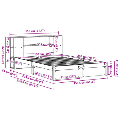 Cama com estante sem colchão 150x200 cm pinho maciço