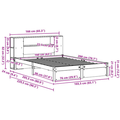 Cama com estante sem colchão 160x200 cm pinho maciço