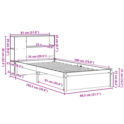 Cama com estante sem colchão 75x190 cm pinho maciço