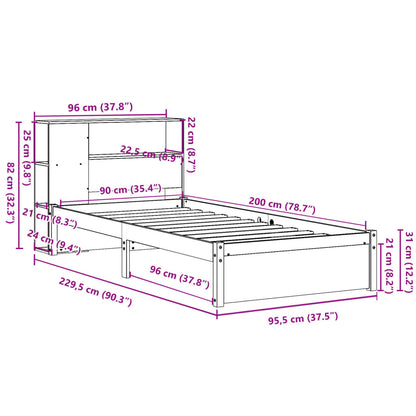 Cama com estante sem colchão 90x200 cm pinho maciço