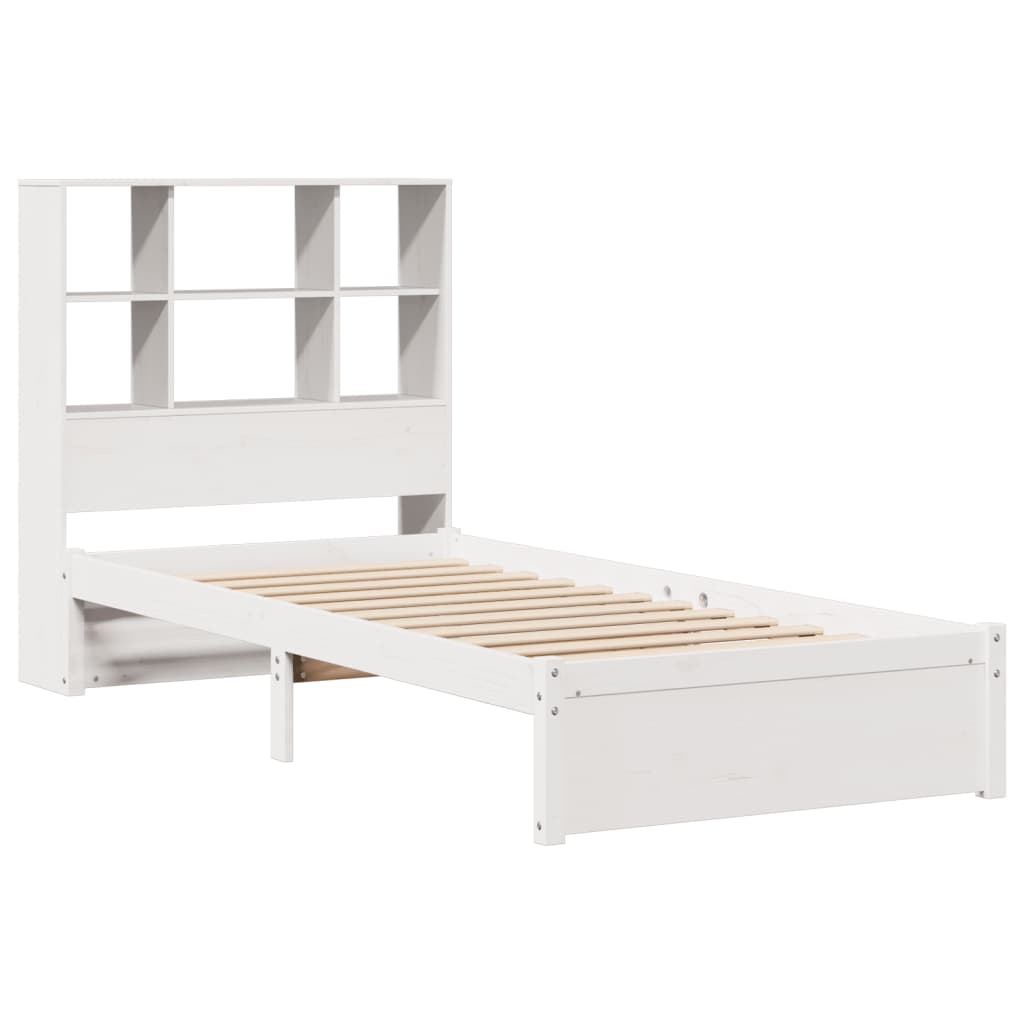 Cama com estante sem colchão 75x190 cm pinho maciço branco