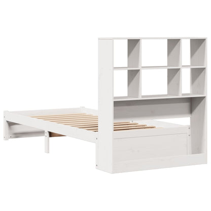 Cama com estante sem colchão 75x190 cm pinho maciço branco