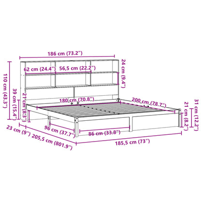 Cama com estante sem colchão 180x200 cm pinho maciço branco