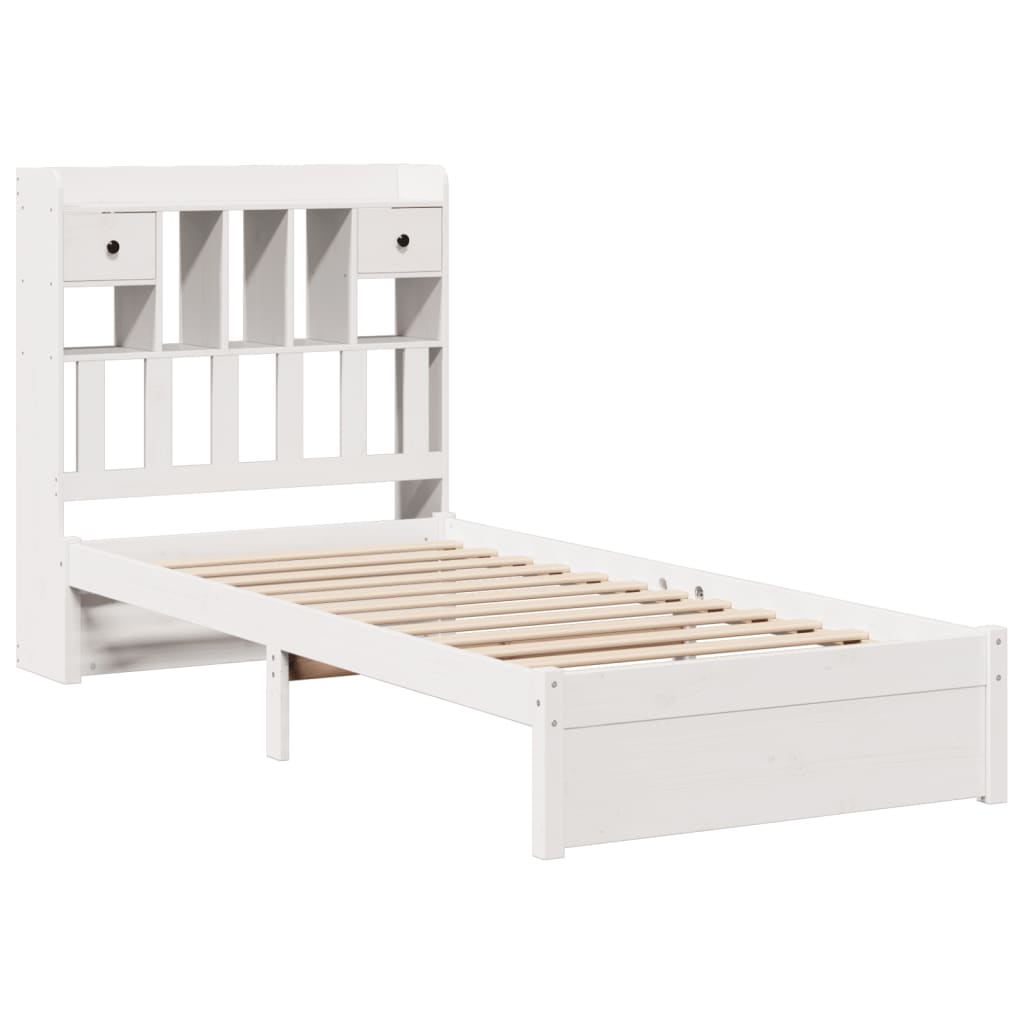 Cama com estante sem colchão 75x190 cm pinho maciço branco