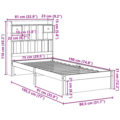 Cama com estante sem colchão 75x190 cm pinho maciço branco