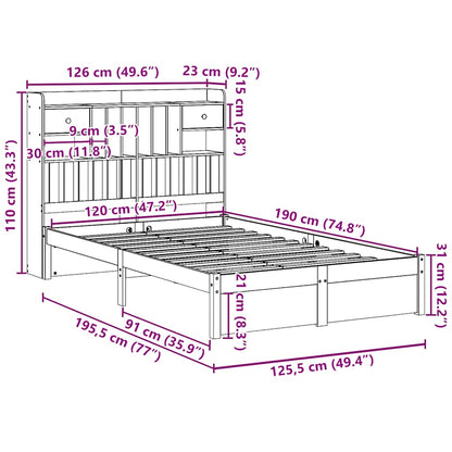 Cama com estante sem colchão 120x190 cm pinho maciço branco