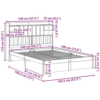 Cama com estante sem colchão 140x190 cm pinho maciço