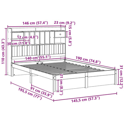 Cama com estante sem colchão 140x190 cm pinho maciço branco