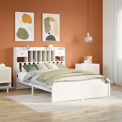 Cama com estante sem colchão 140x190 cm pinho maciço branco