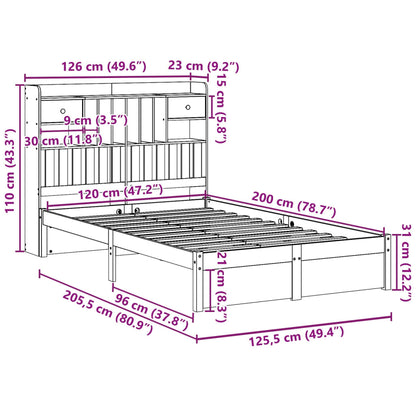 Cama com estante sem colchão 120x200 cm pinho maciço