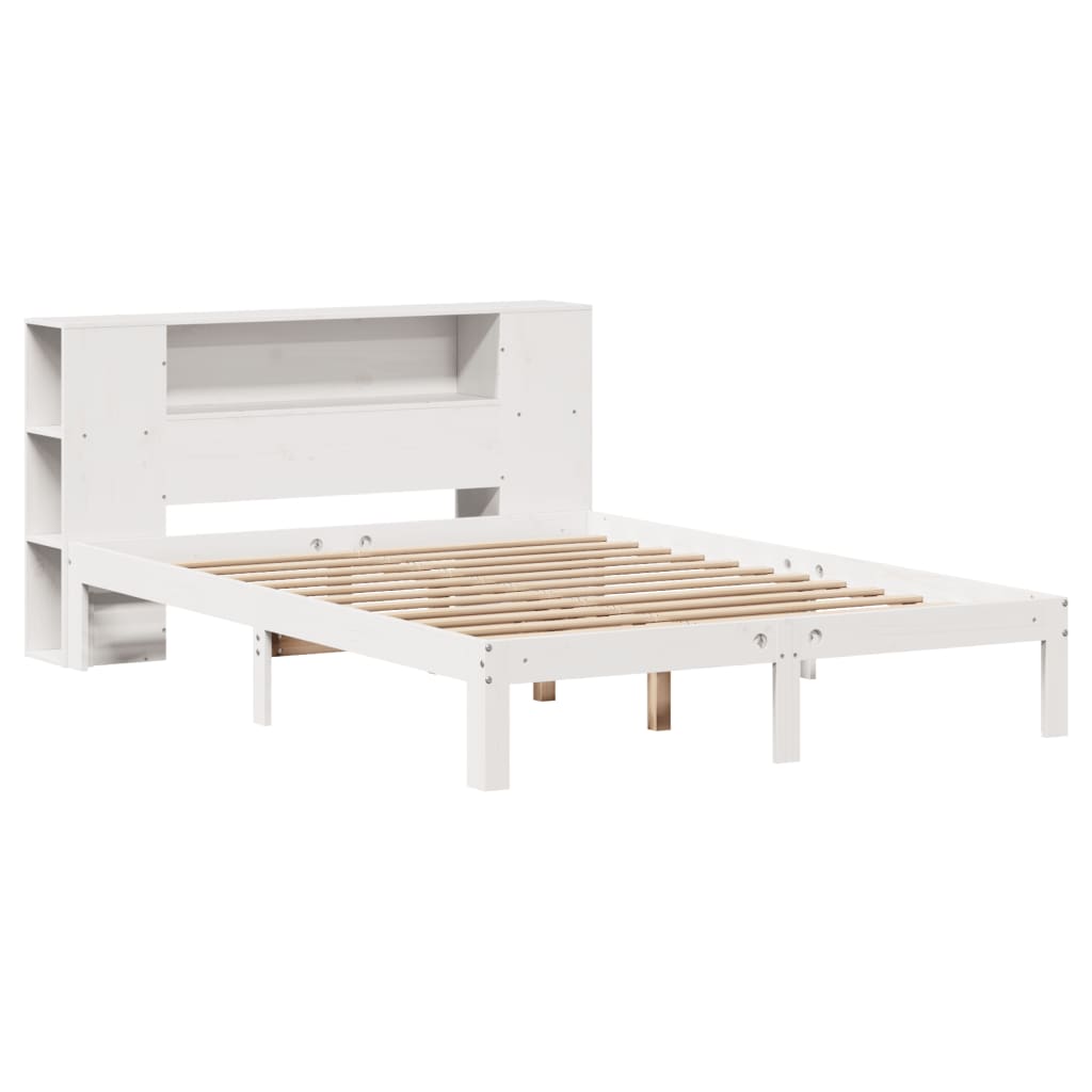 Cama com estante sem colchão 135x190 cm pinho maciço branco